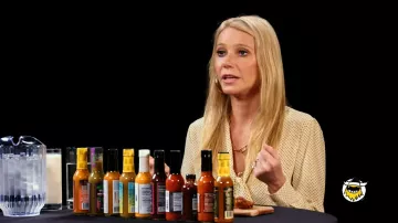 Polka dots necktie blouse shirt in yellow worn by Gwyneth Paltrow in Hot Ones