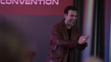 Brown leather jacket worn by Rocco (Alessandro Borghi) as seen in Supersex (Season 1 Episode 1)