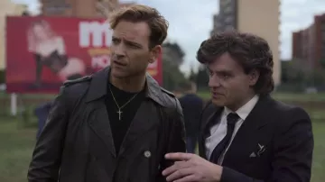 Black leather jacket worn by Rocco (Alessandro Borghi) as seen in Supersex (Season 1 Episode 3)