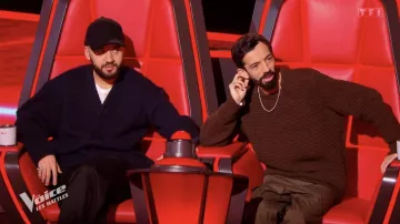 Le pull marron porté par Bigflo dans l'émission The Voice : Les Battles du 6 avril 2024