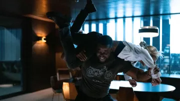 Motorcycle printed t-shirt worn by Dan Tucker (Winston Duke) as seen in The Fall Guy