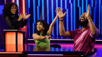 Ribbed Green Top worn by Liza Koshy as seen in Password on April 2024