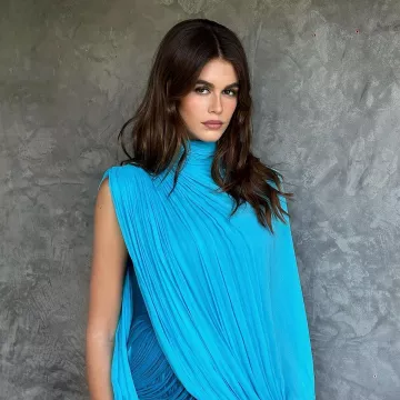 Blue dress worn by Kaia Jordan Gerber on her Instagram account @kaiagerber