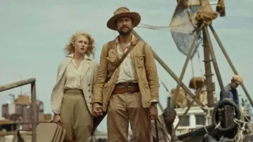 Beige jacket worn by Spencer Dutton (Brandon Sklenar) in 1923 wardrobe (S01E05)