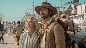 Beige jacket worn by Spencer Dutton (Brandon Sklenar) as seen in 1923 TV series outfits (Season 1 Episode 5)