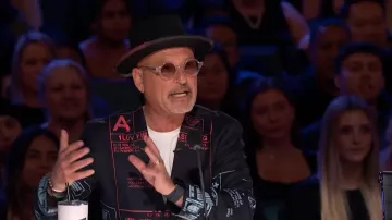 America's Got Talent Wardrobe: Printed Black Blazer jacket worn by Howie Mandel for Season 19, Auditions 1 on May 28, 2024