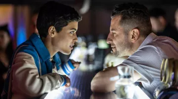 Colors of Evil: Red - Outfits: Moni­ka Boguc­ka (Zofia Jas­trzęb­s­ka) is wearing blue and grey varsity jacket