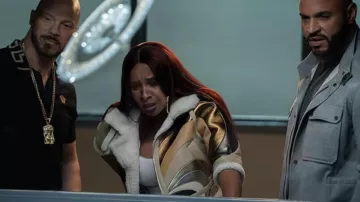 Power Book II: Ghost Outfits: Mary J. Blige is wearing Leather Shearling coat to play Monet in season 4, episode 1