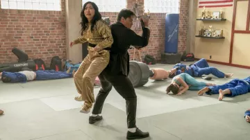 Jackpot! Movie Wardrobe: Awkwafina wears Goldy Pants to play Katie