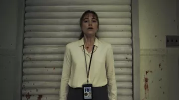 Longlegs Movie Outfits: Maika Monroe is wearing Ivory Button Down Shirt to play Agent Lee Harker
