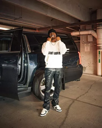 Duke Dennis is wearing Leather Trousers on his Instagram account @dukedennis