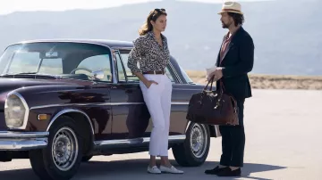 Killer Heat Movie Wardrobe: Shailene Woodley wears Printed blouse shirt to portray Penelope Vardakis