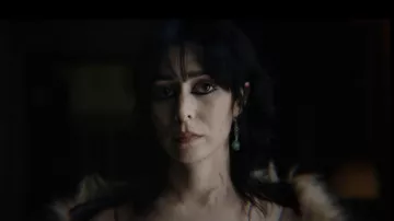 The Penguin TV series Wardrobe: Sofia Falcone (Cristin Milioti) is wearingGreen Stones earrings in season 1