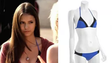 Elena Gilbert bikini noir et bleu/indigo d’Elena Gilbert (Nina Dobrev) dans The Vampire Diaries (S01E05)