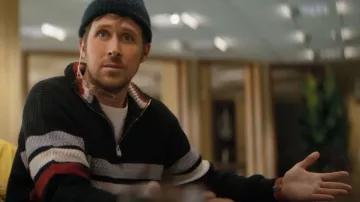 Sweat-shirt rayé à fermeture éclair de Ryland Grace (Ryan Gosling) dans le projet Hail Mary