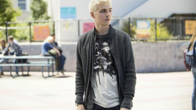 The jacket grey worn by Alex Standall (Miles Heizer) in 13 Reasons Why S01E03