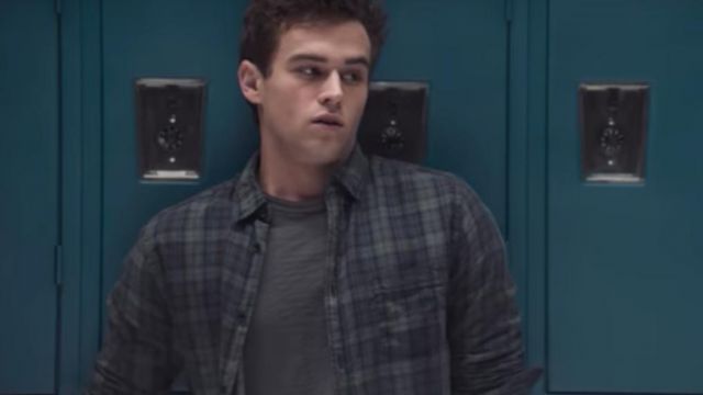 Grey Long sleeved plaid shirt with buttons worn by Justin Foley (Brandon Flynn) as seen in 13 Reasons Why