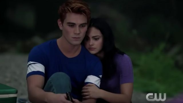 blue and white t-shirt worn by Archie Andrews (K.J. Apa) as seen in Riverdale season 3