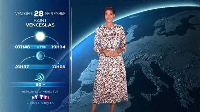 La robe léopard de Tatiana Silva dans le bulletin météo de TF1 du 27/09/18