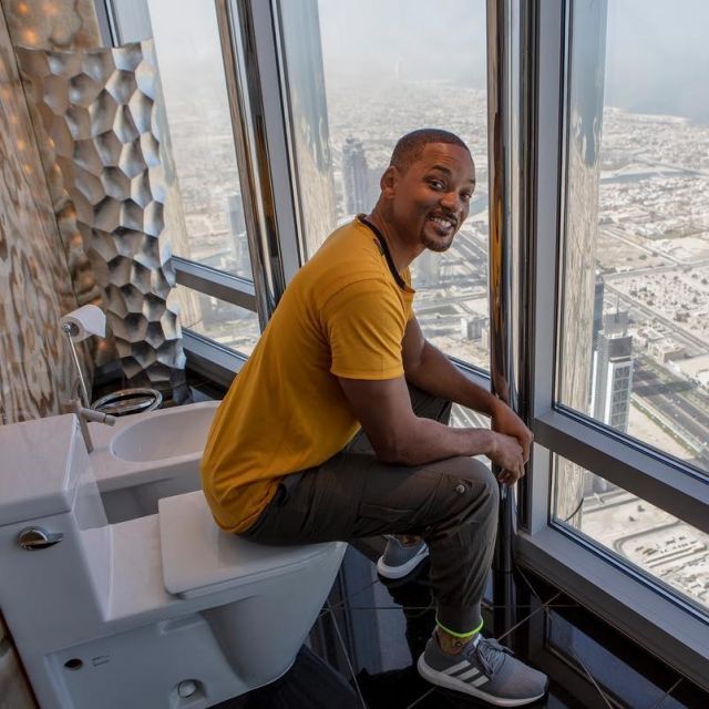The pants worn by Will Smith on a toilet on his Instagram @willsmith
