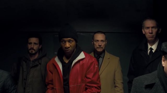 Red jacket worn by Rafe (Jonathan Majors) as seen in Captive State