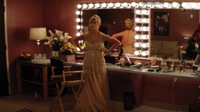 Gold Pageant Gown worn by Rosie (Jennifer Aniston) as seen in Dumplin’