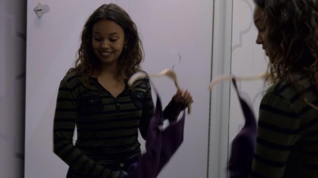 Striped Henley Top worn by Jessica Davis (Alisha Boe) in 13 Reasons Why S02E07