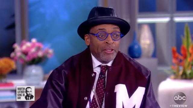"M" Burgundy Bomber Jacket worn by Spike Lee on The View