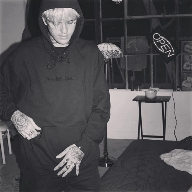 Black embroidered hoodie worn by Lil Peep on the Instagram account  @Foreverpeeep | Spotern