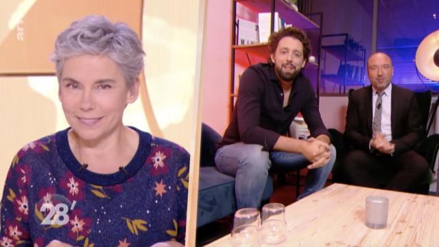 The sweater print of Élisabeth Quin in the show 28 minutes of the April 9, 2019