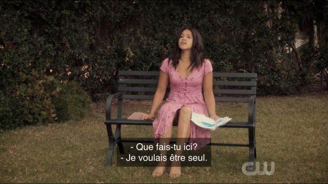 The pink dress worn by Jane Villanueva (Gina Rodriguez) in Jane The Virgin S05E05