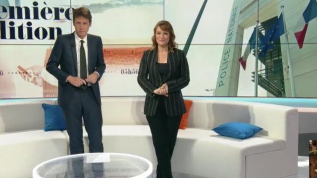 The black blazer with stripes worn by Adeline Francis in the First Edition of BFMTV on may 24, 2019