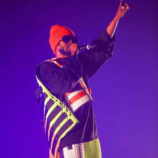 Keep Going Kid and H.Lorenzo Black jacket multicolored stripes with laces worn by Kendrick Lamar at Tycoon music fest in ATL June 8, 2019