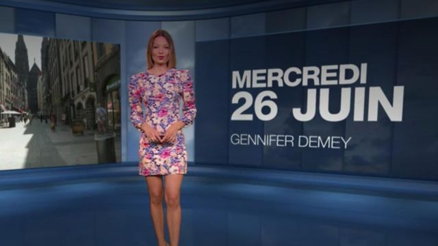 La robe courte moulante à fleurs portée par Gennifer Demey dans Météo de M6 le 26 juin 2019 à 20h10