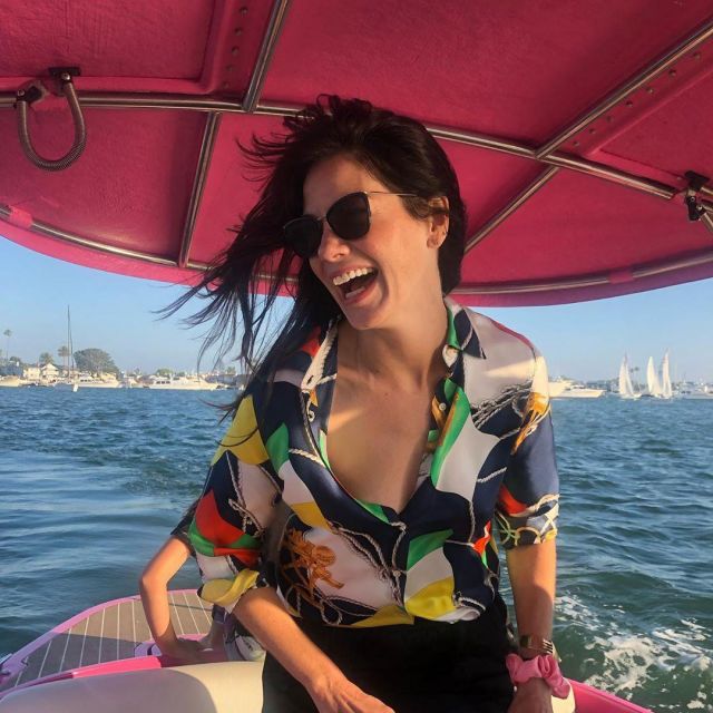 Colorful silk shirt worn by Michelle Monaghan on her Instagram account @michellemonaghan