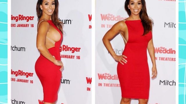 Gloria Govan unknown red dress worn at The Wedding Ringer Premiere in Hollywood