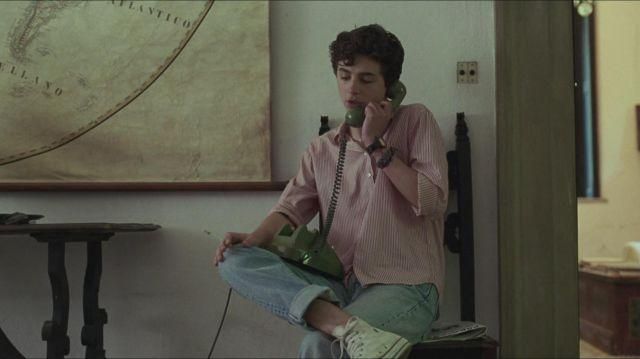 White and red shirt worn by Elio Perlman (Timothée Chalamet) in Call Me by Your Name
