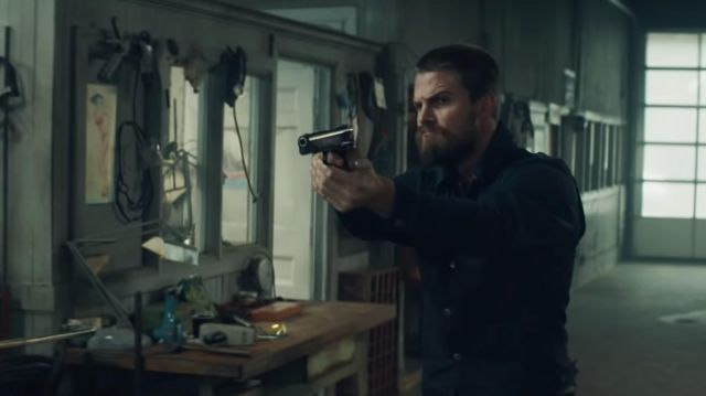 Button Navy Shirt worn by Garrett (Stephen Amell) in Code 8