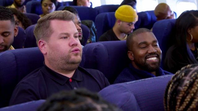 Navy blue polo shirt worn by James Corden for Airpool karaoke with Kanye West on The Late Late Show with James Corden