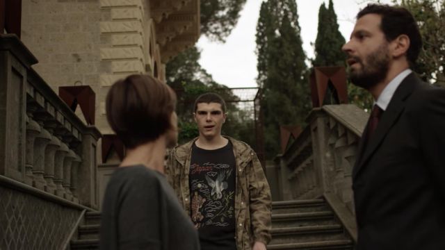 The jacket camouflage long worn by Damiano Younes (Riccardo Mandolini) in Baby (S01E03)