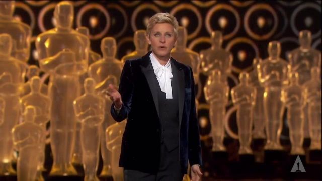 Glittery Tuxedo Blazer worn by Ellen Ellen DeGeneres for 86th Oscars Opening in 2014