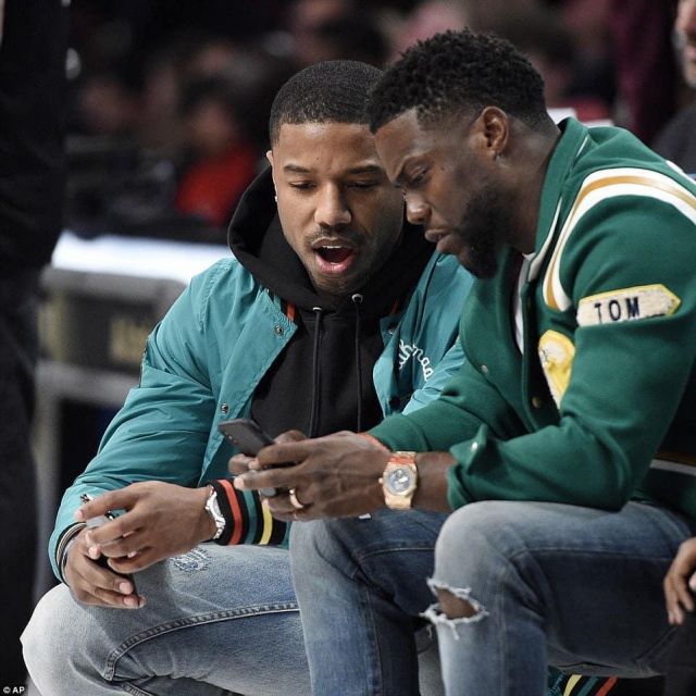 Green bomber Jacket worn by Michael B. Jordan at State Farm All-Star Saturday Night at Staples Center on February 17, 2018 in Los Angeles, California