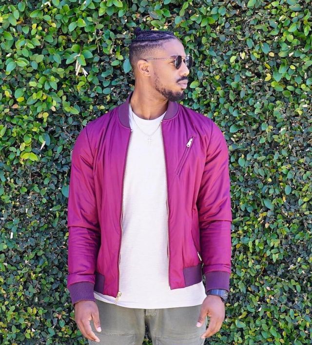 Purplish / Pinkish bomber jacket worn by Michael B. Jordan on his Instagram account @michaelbjordan