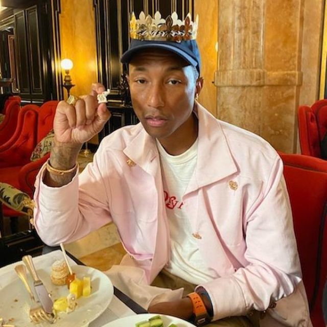 The pink jacket worn by Pharrell Williams on his account Instagram @pharrell