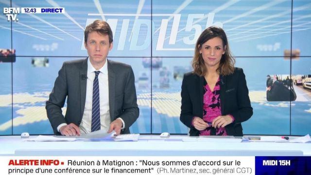 The entire black-to-pink flowers worn by Alice Darfeuille on BFM on January 10, 2020