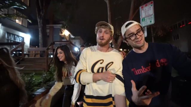 The jersey t-shirt "Cal" worn by Logan Paul in the YouTube video CONFRONTING THE GIRL WHO SPIT ON ME!