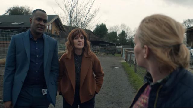 The brown coat worn by Johanna Griffin (Siobhan Finneran) in Bullying (Season 1 Episode 1)