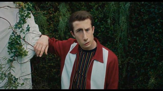 The jacket red and white worn by Dylan Minnette on his account Instagram @dylanminnette