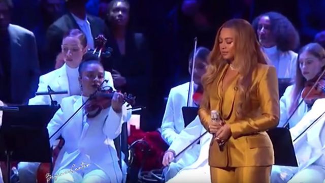 Yellow gold suits jacket of Beyoncé in Beyoncé - XO & Halo (Kobe Bryant Tribute) [Live @Kobe & Gianna Bryant Memorial Service]