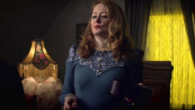 Can be calculated Mountaineer strong Blue Dress worn by Zelda Spellman (Miranda Otto) in Chilling Adventures of  Sabrina (S01E05) | Spotern